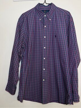 Ralph Lauren classic fit Blue and Purple Plaid Button-Down Shirt, 16.5,32-33